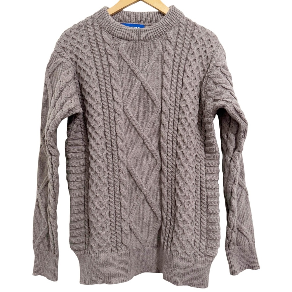 Aelfric Eden Oversized Knit Sweater Vintage Look Pullover Crewneck Taupe Small